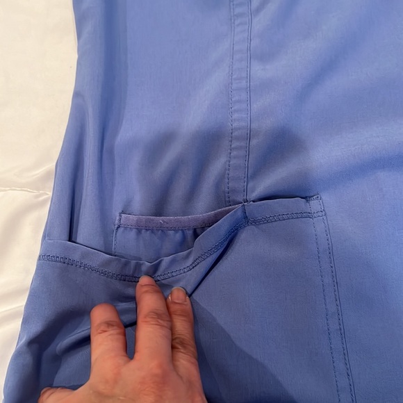 Pair of ceil blue scrubs, medium top and large bottom. See pictures for flaws. - Picture 5 of 11